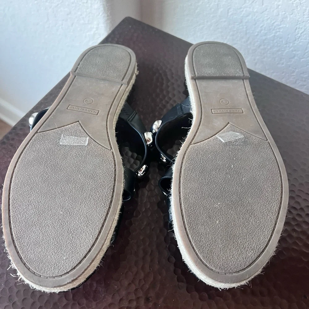 Marc Fisher Prisca Ball-Studded Espadrille Slide Sandals Black Leather | Size 11